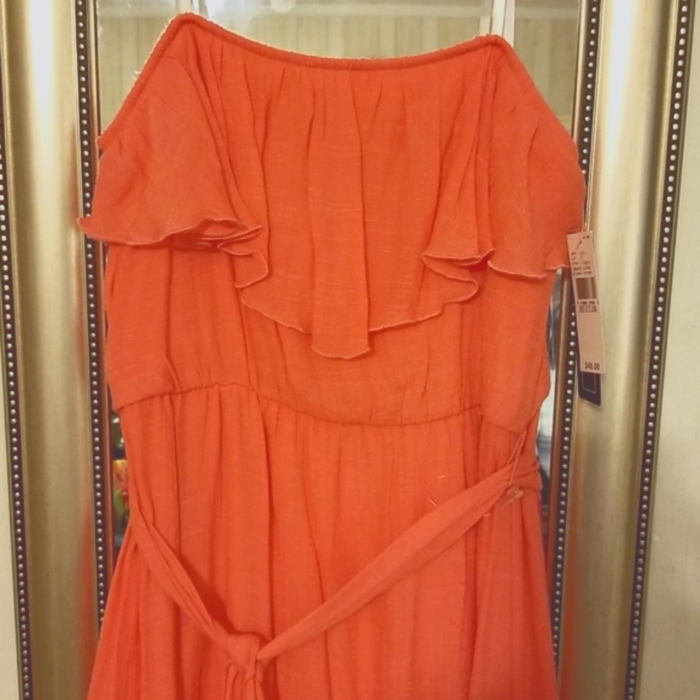 A. Byer strapless coral maxi dress with lace detail - Picture 2 of 3